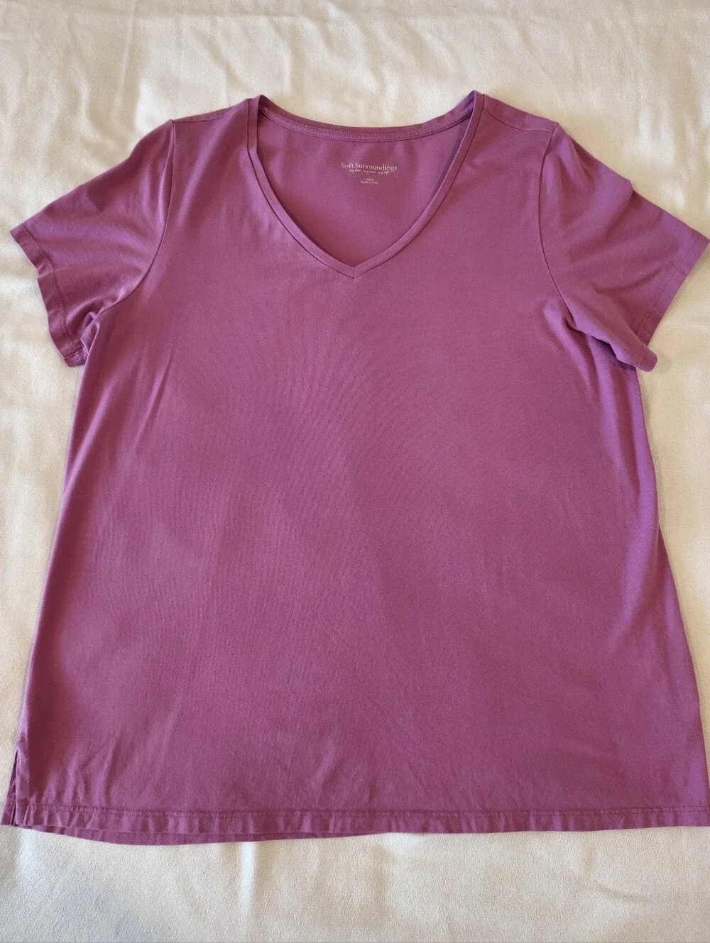Soft Surroundings Isabel Pima Tee V Neck Shirt Blue Size Medium